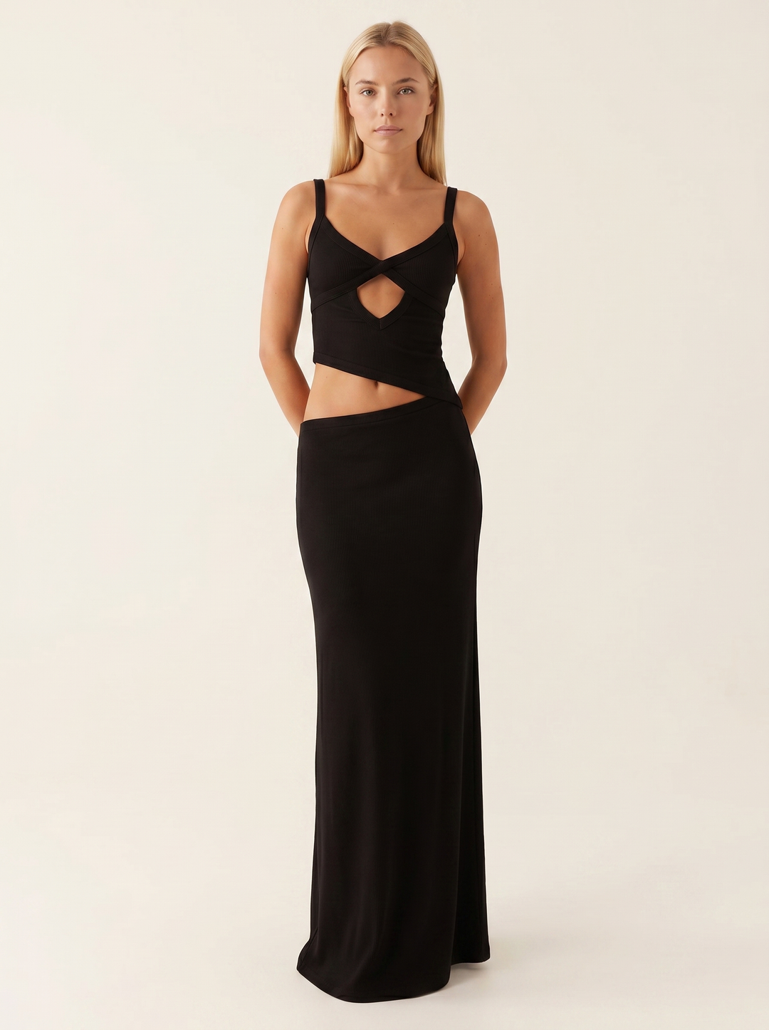 Freya - Chic Women's Prom Dress with Cutout Waist and Crossover Neckline