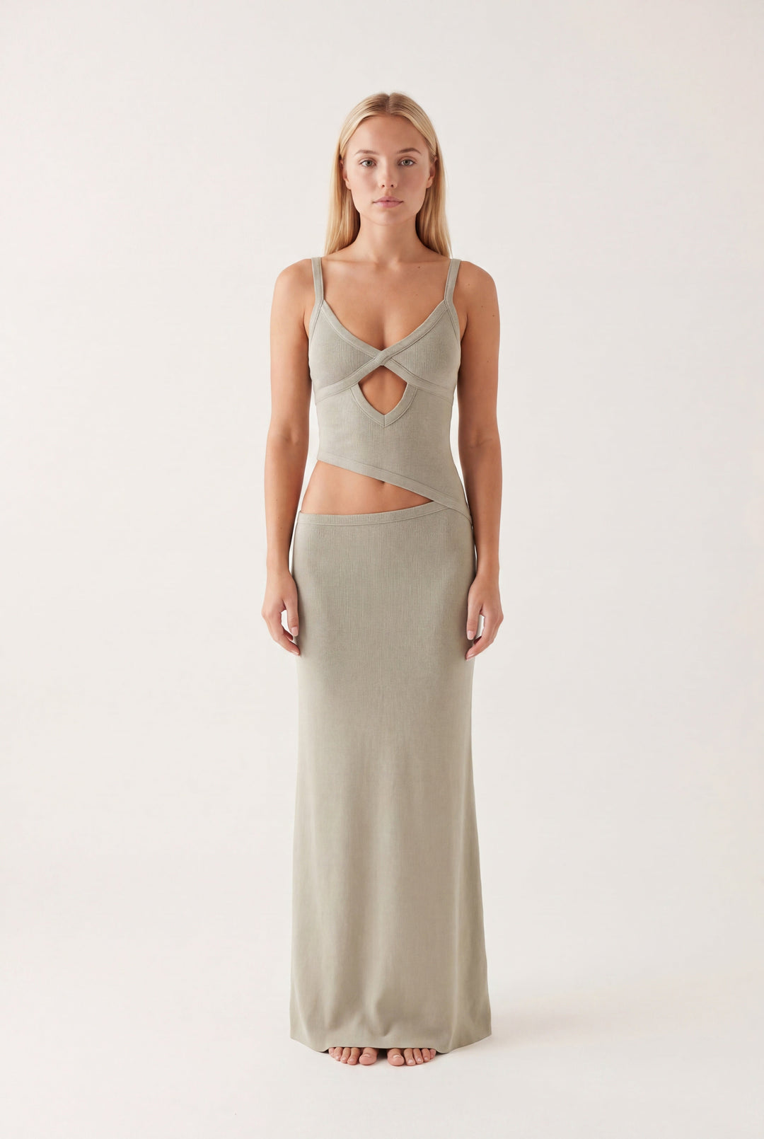 Freya - Chic Women's Prom Dress with Cutout Waist and Crossover Neckline