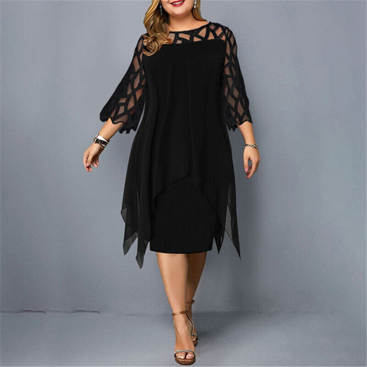 Freya - Elegant Women's Plus Size Wedding Guest Dress with Sheer Sleeves and a Handkerchief Hem