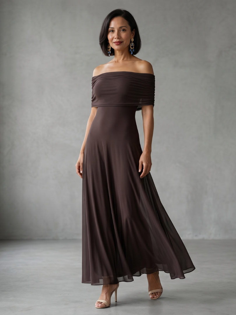 Freya - Elegant Women's Wedding Guest Dress with Off-Shoulder Design