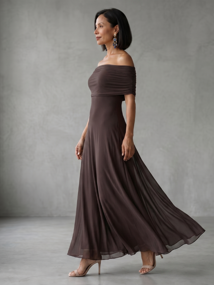 Freya - Elegant Women's Wedding Guest Dress with Off-Shoulder Design