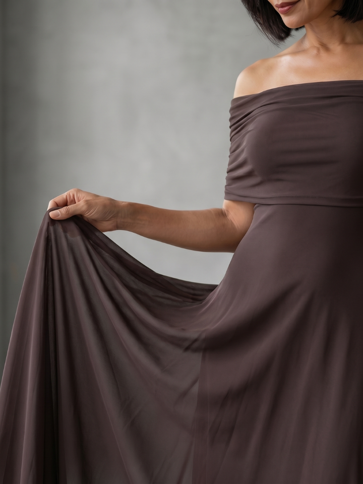 Freya - Elegant Women's Wedding Guest Dress with Off-Shoulder Design