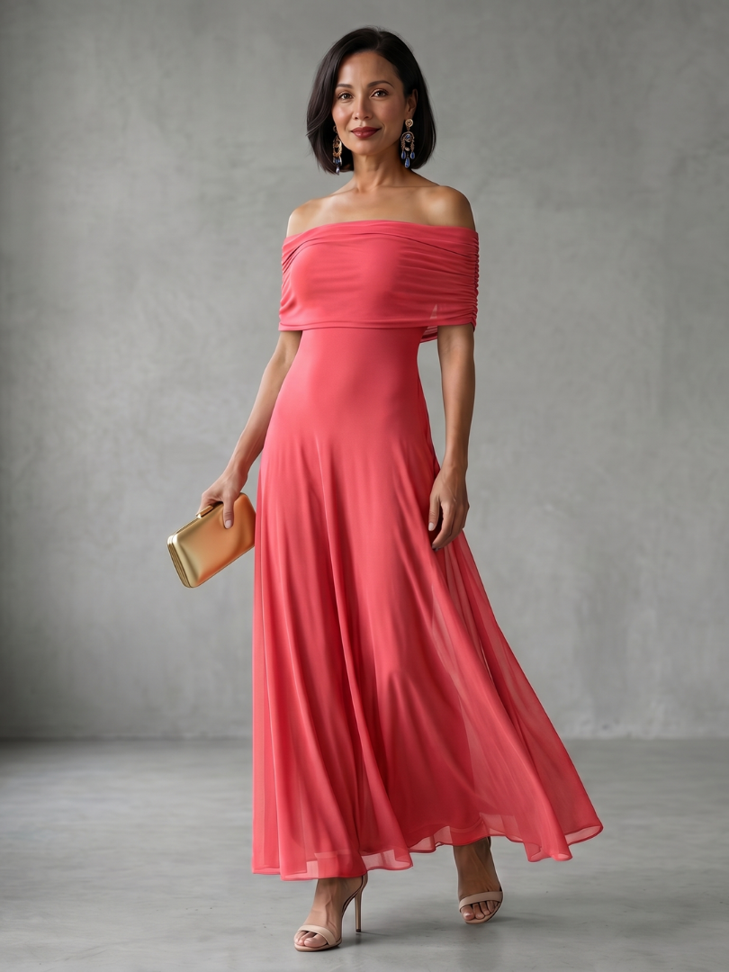 Freya - Elegant Women's Wedding Guest Dress with Off-Shoulder Design