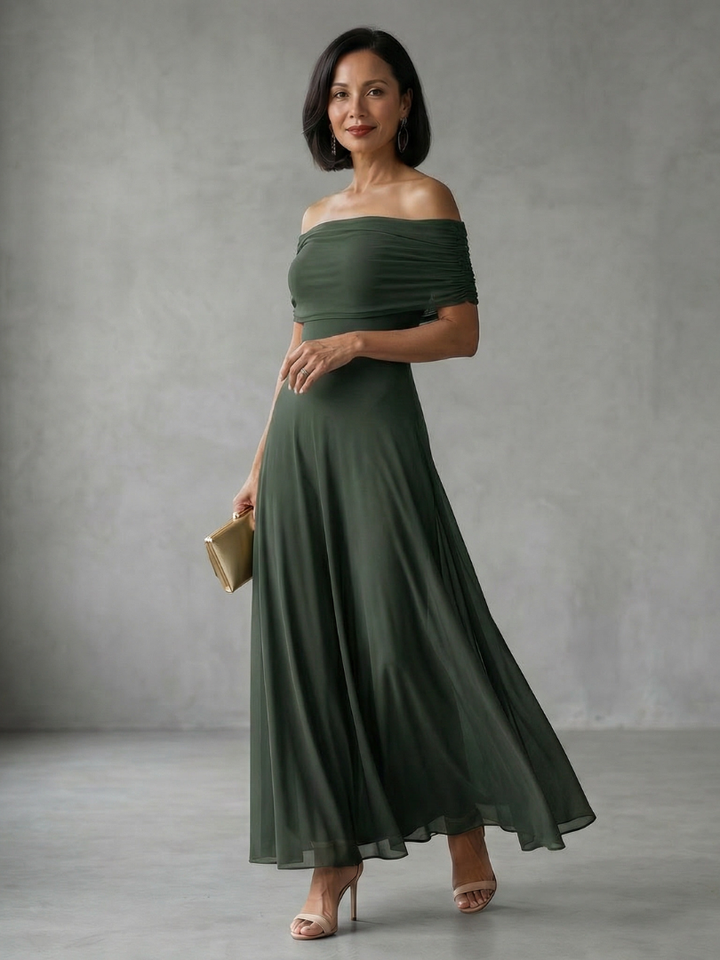 Freya - Elegant Women's Wedding Guest Dress with Off-Shoulder Design