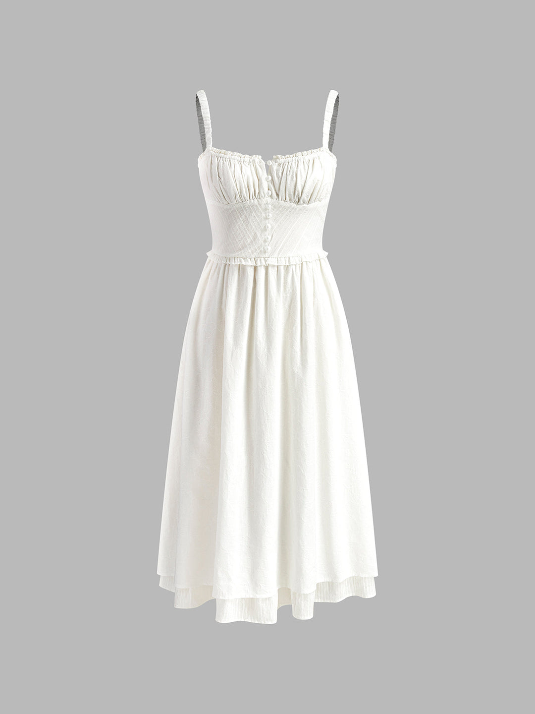 Freya - Elegant Women's Wedding Guest Dress with Ruffle Hem and Button Detail