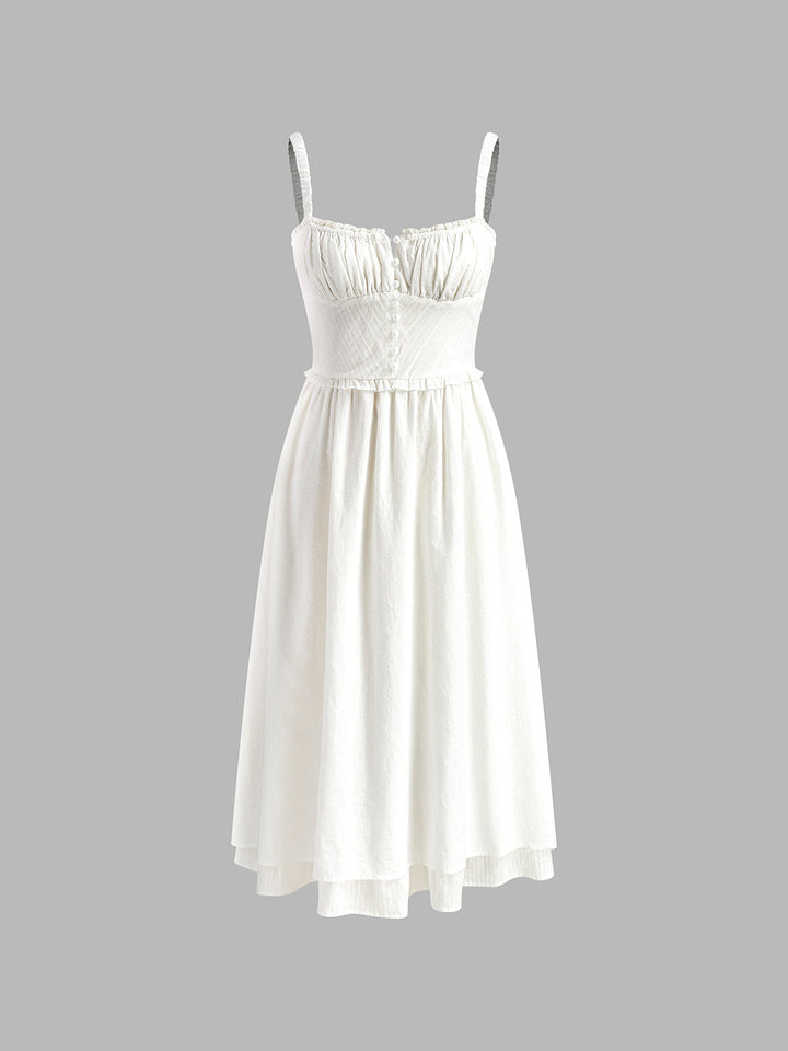Freya - Elegant Women's Wedding Guest Dress with Ruffle Hem and Button Detail