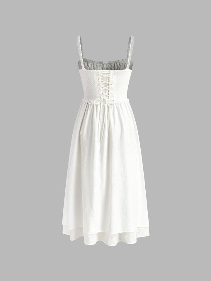 Freya - Elegant Women's Wedding Guest Dress with Ruffle Hem and Button Detail