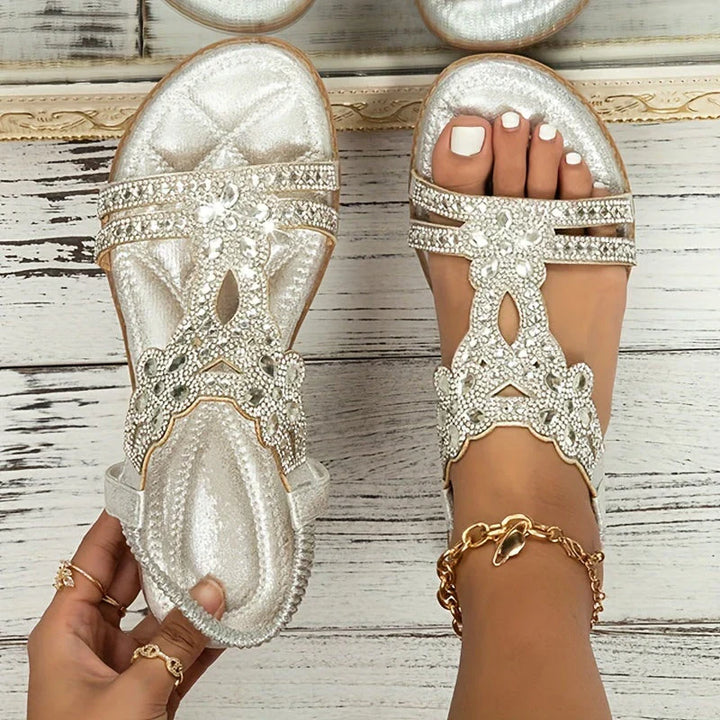 Freya - Glam Women's Orthopedic Sandals with Rhinestone Embellishment and Elastic Back Strap