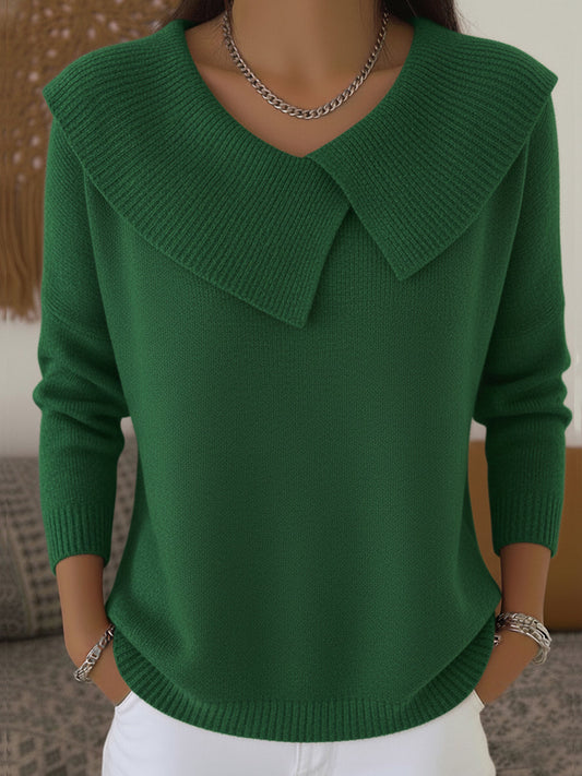 Freya - Women's Autumn Jumper with Oversized Collar and Ribbed Trim