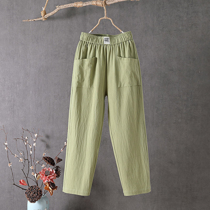 Freya - Women's Casual Linen Trousers with Cropped Fit and Pockets