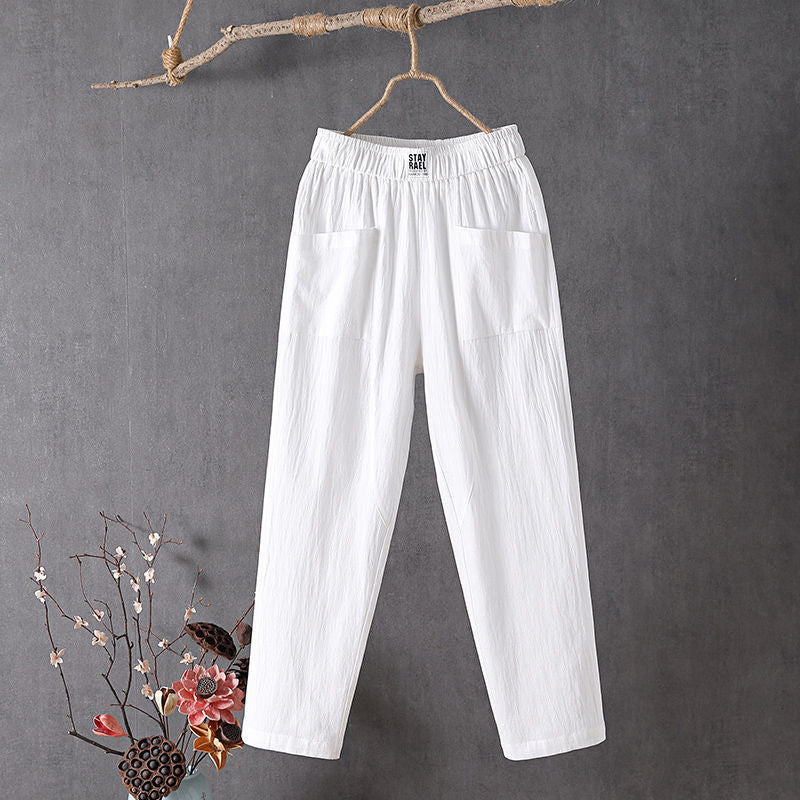 Freya - Women's Casual Linen Trousers with Cropped Fit and Pockets