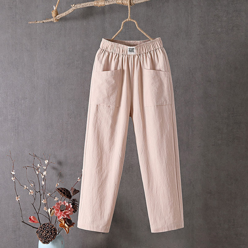 Freya - Women's Casual Linen Trousers with Cropped Fit and Pockets