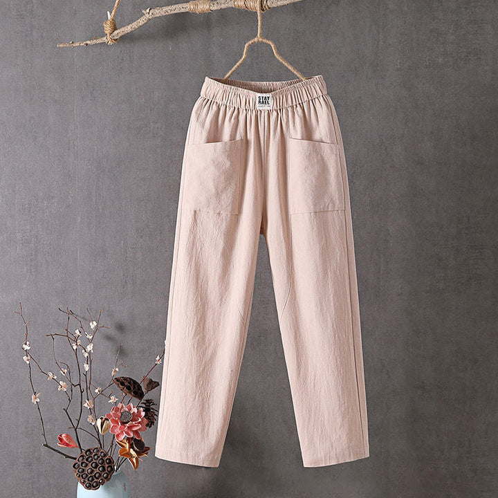 Freya - Women's Casual Linen Trousers with Cropped Fit and Pockets