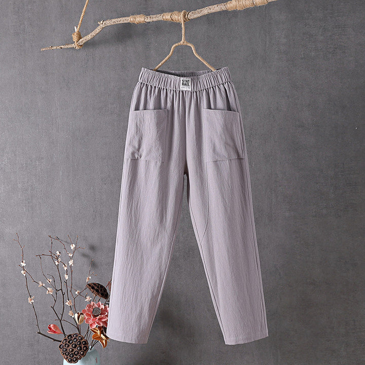 Freya - Women's Casual Linen Trousers with Cropped Fit and Pockets