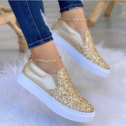 Freya - Women's glitter Christmas loafers with round toe and platform sole