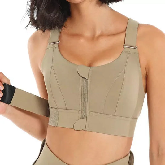 Freya - Women’s high support comfort sports bra with zip front and velcro band