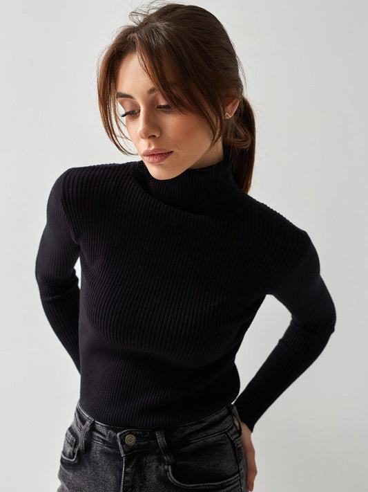 Freya - Women's rib knit turtleneck jumper with slim fit and long sleeve