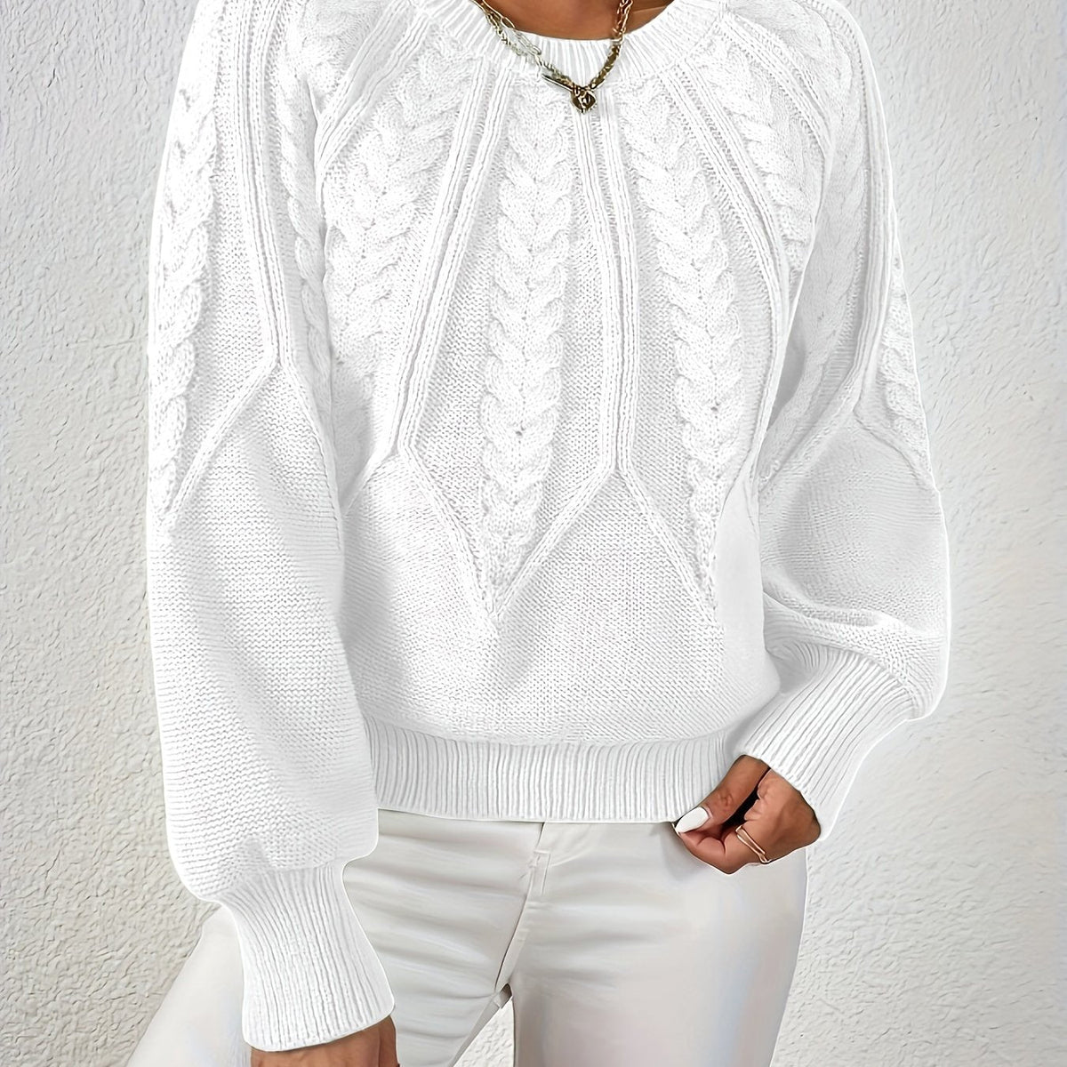 Freya - Women’s warm chunky knitted jumper with cable detail and crew neck