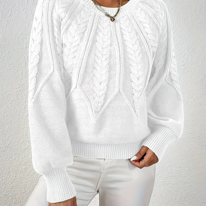 Freya - Women’s warm chunky knitted jumper with cable detail and crew neck