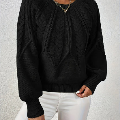 Freya - Women’s warm chunky knitted jumper with cable detail and crew neck