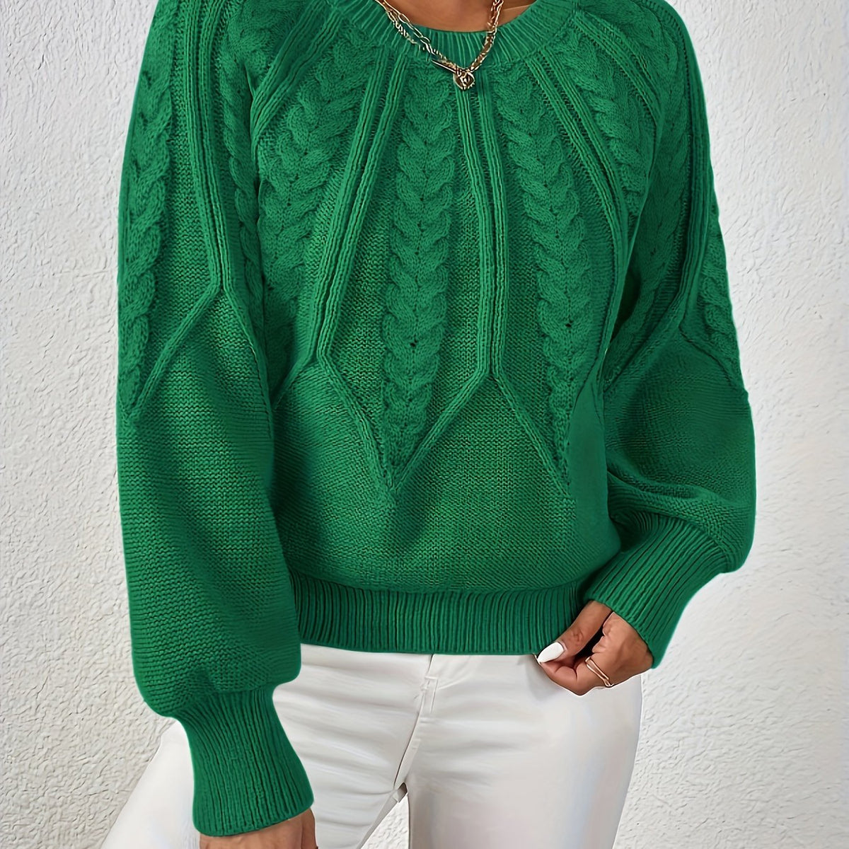 Freya - Women’s warm chunky knitted jumper with cable detail and crew neck