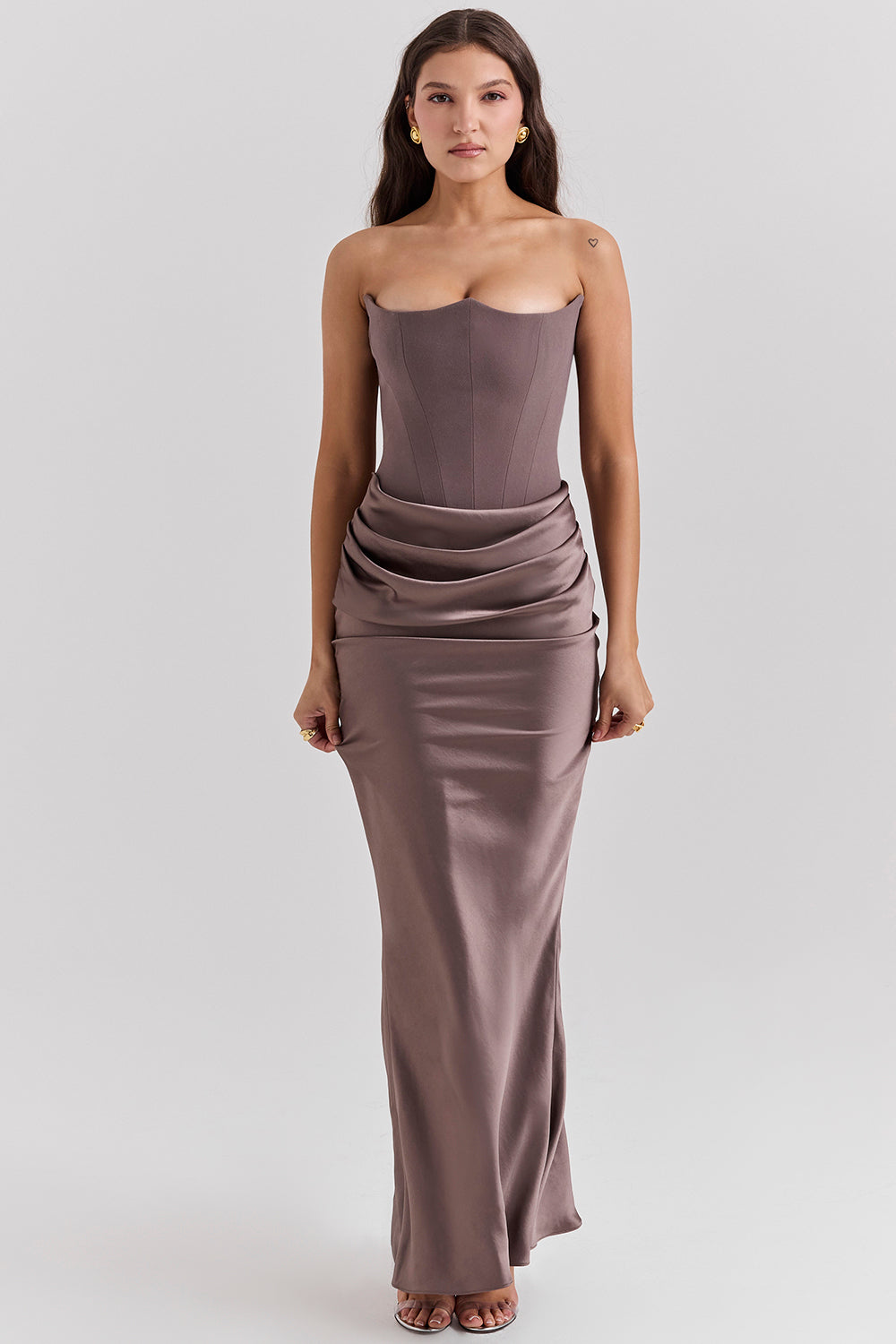 Gabrielle - Glam Women's Wedding Guest Maxi Dress with Corset Bodice and Ruched Skirt