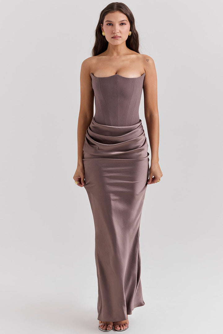 Gabrielle - Glam Women's Wedding Guest Maxi Dress with Corset Bodice and Ruched Skirt