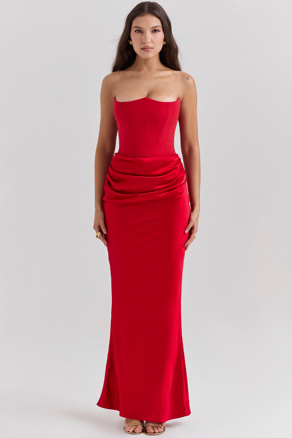 Gabrielle - Glam Women's Wedding Guest Maxi Dress with Corset Bodice and Ruched Skirt