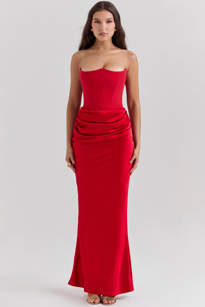 Gabrielle - Glam Women's Wedding Guest Maxi Dress with Corset Bodice and Ruched Skirt