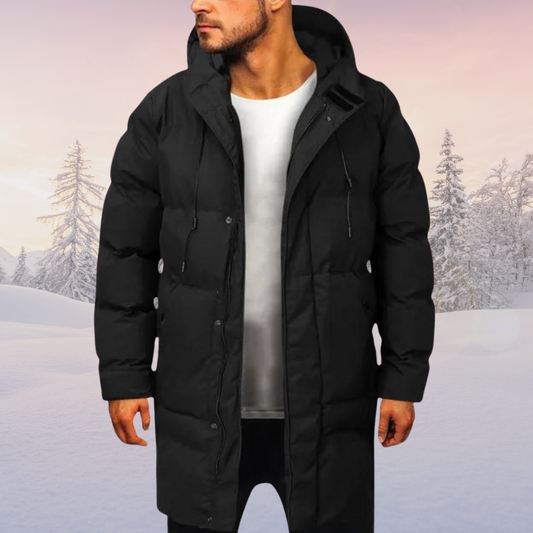 George - Men's Puffer Jacket Winter Warm with Hood and Longline Zip Fastening