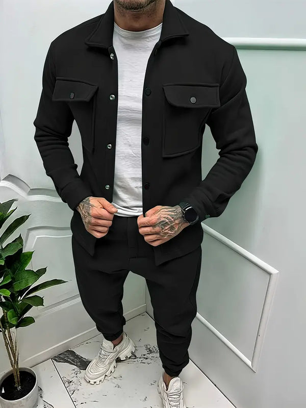 George - Men’s matching tracksuit with button front and flap chest pockets