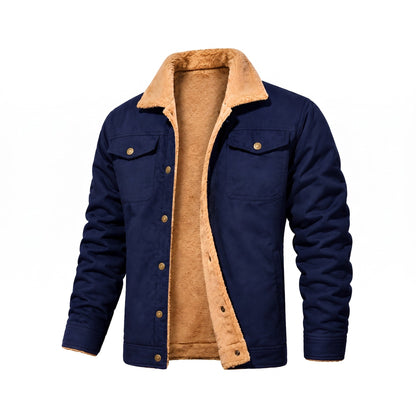 George - Men's warm fleece lined button up trucker jacket with teddy collar