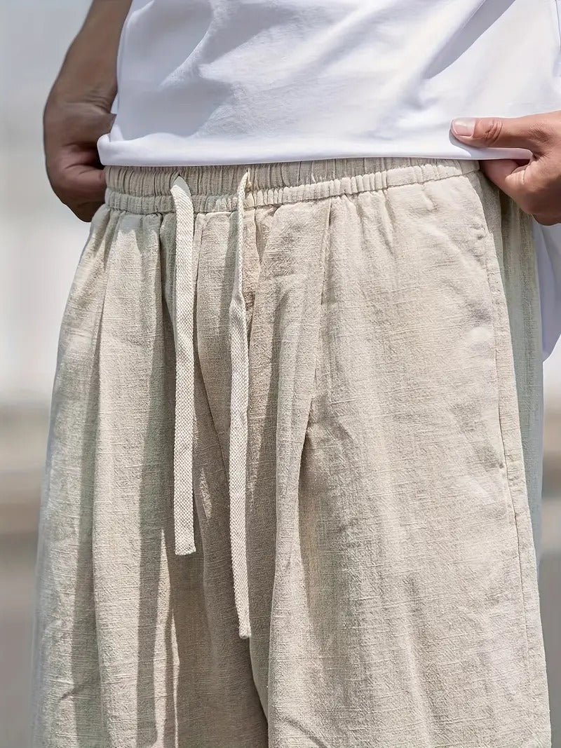 George - Oversized Men's Wide Leg Linen Pants with Drawstring Waist