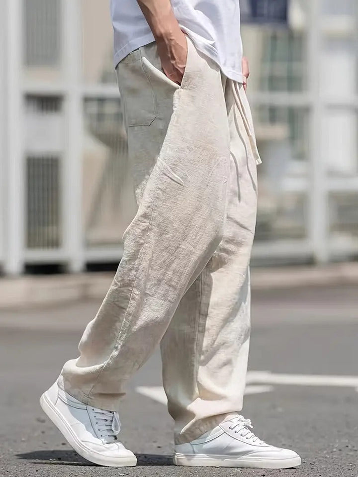 George - Oversized Men's Wide Leg Linen Pants with Drawstring Waist