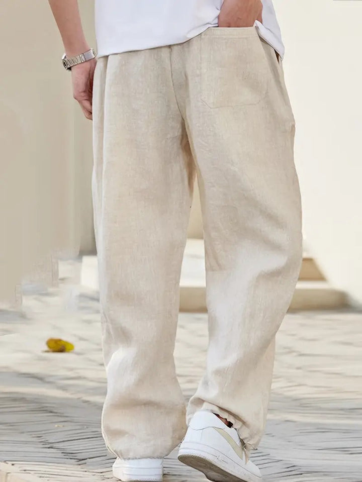 George - Oversized Men's Wide Leg Linen Pants with Drawstring Waist