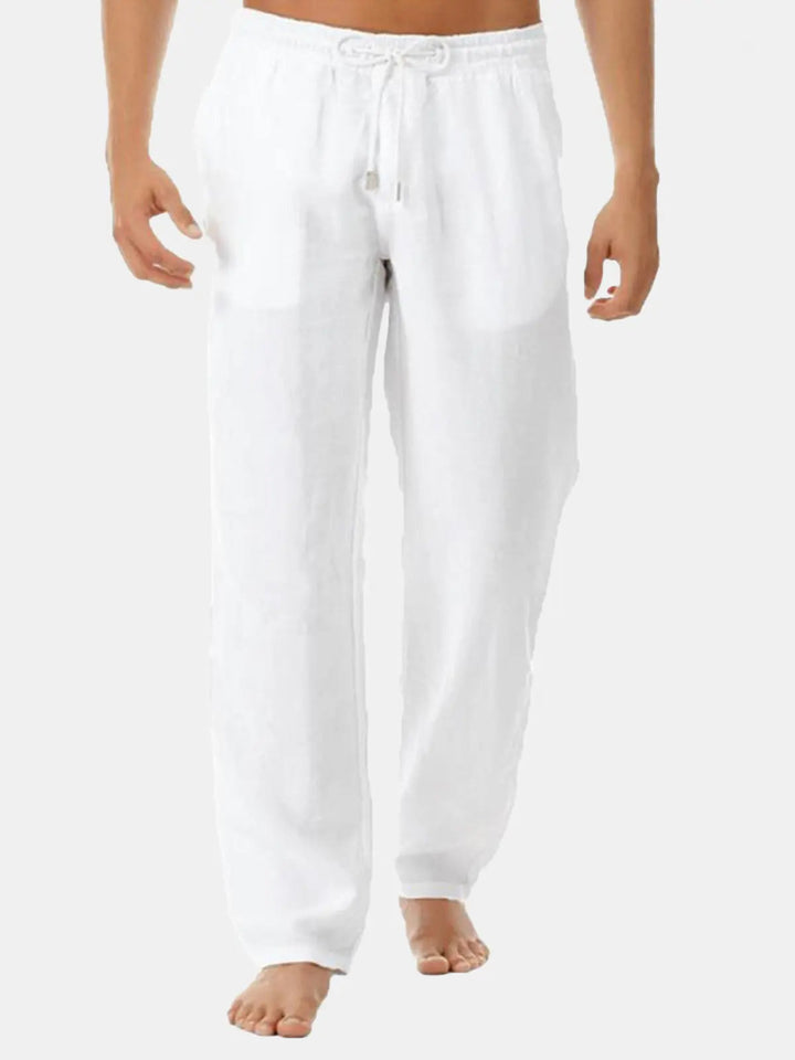 George - Smart Men's Linen Trousers with Elastic Cuffs and Drawstring Waist