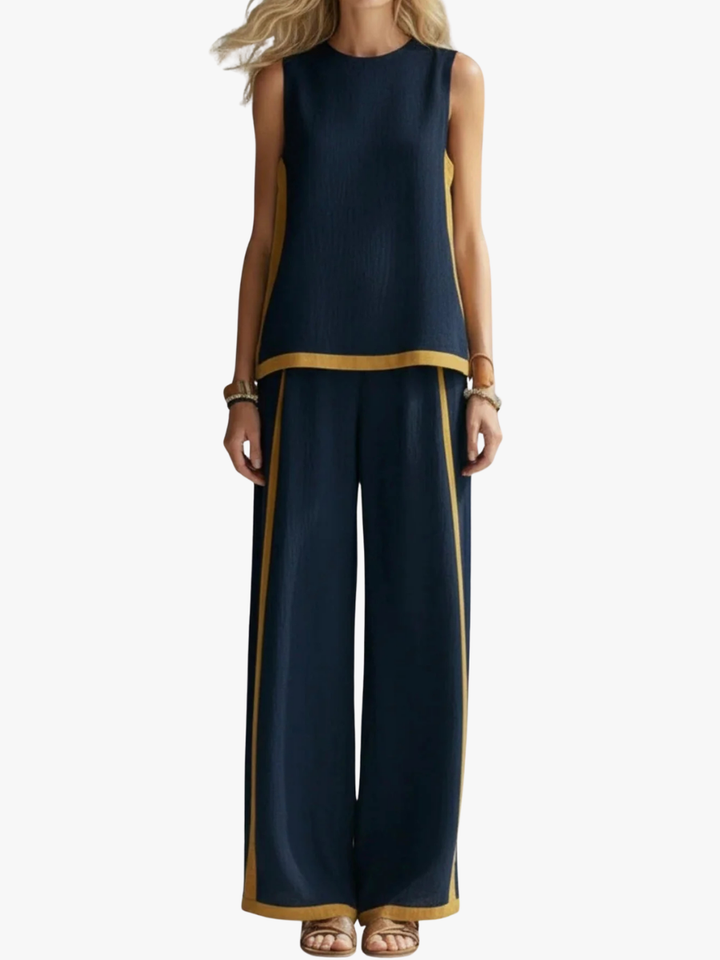 Grace - Casual Women's Linen Set with Sleeveless Top and Wide-Leg Trousers