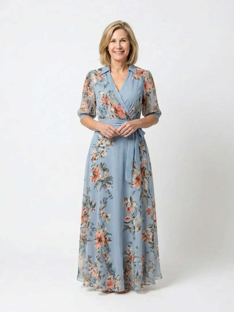Grace - Elegant Plus Size Maxi Dress for Women with Wrap Bodice and Collared Neckline