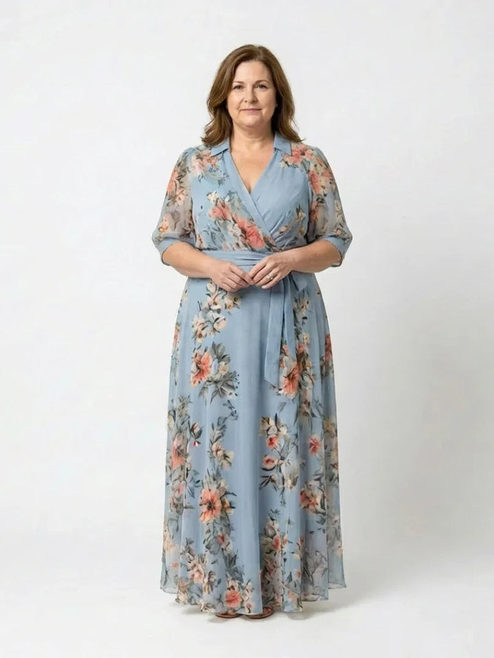 Grace - Elegant Plus Size Maxi Dress for Women with Wrap Bodice and Collared Neckline