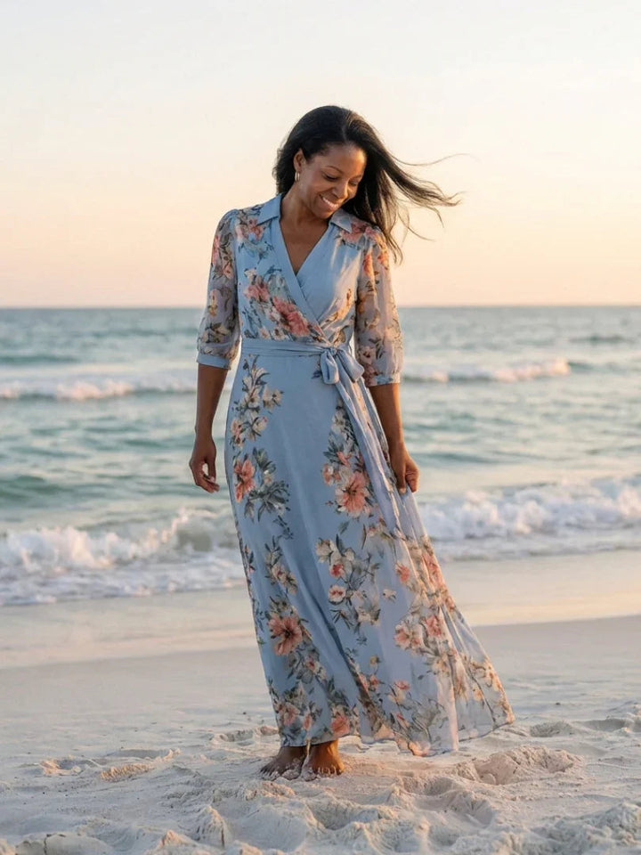 Grace - Elegant Plus Size Maxi Dress for Women with Wrap Bodice and Collared Neckline