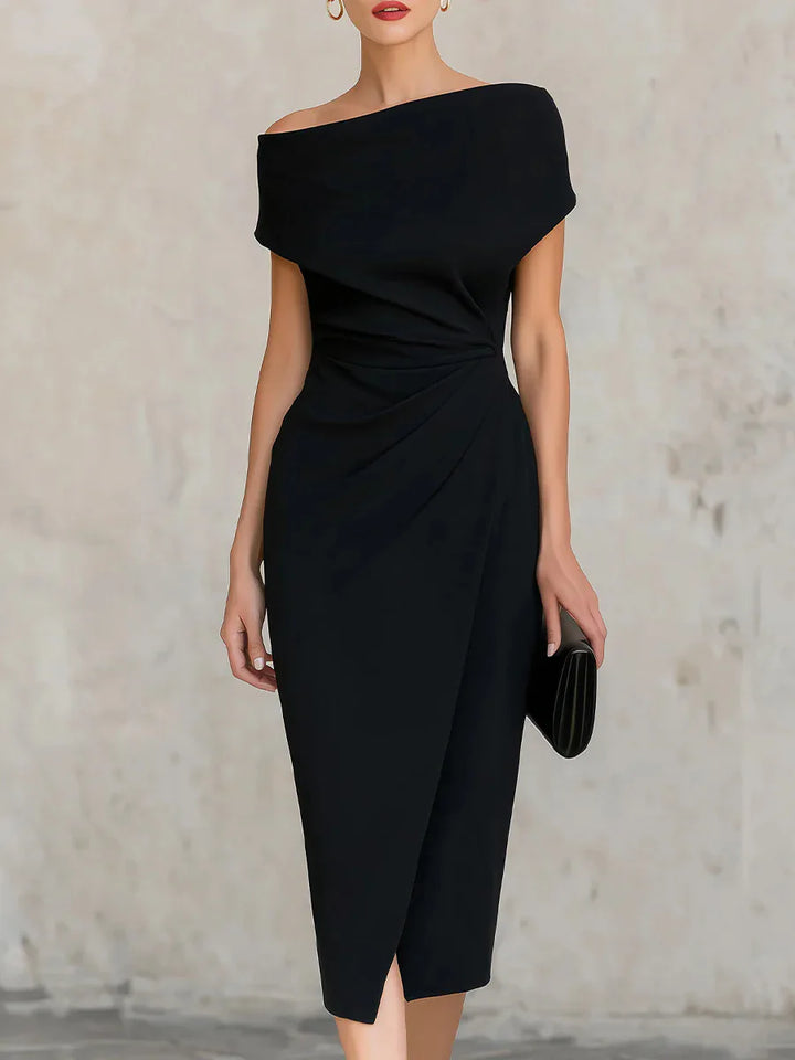 Grace - Elegant Women's Fall Wedding Guest Dress with Off Shoulder Neckline