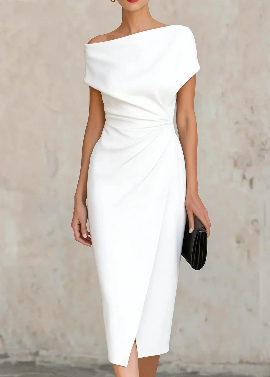 Grace - Elegant Women's Fall Wedding Guest Dress with Off Shoulder Neckline