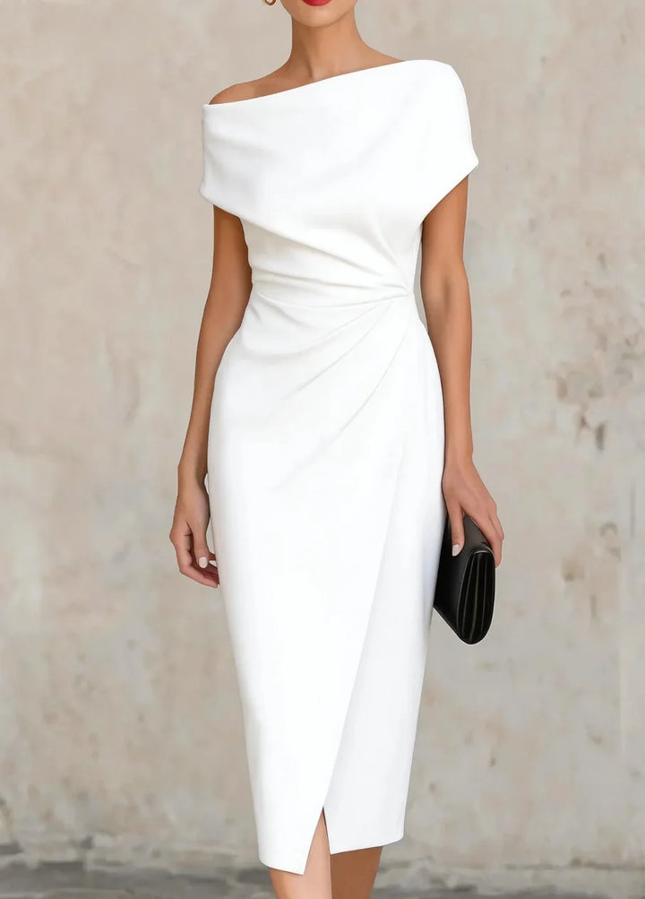 Grace - Elegant Women's Fall Wedding Guest Dress with Off Shoulder Neckline