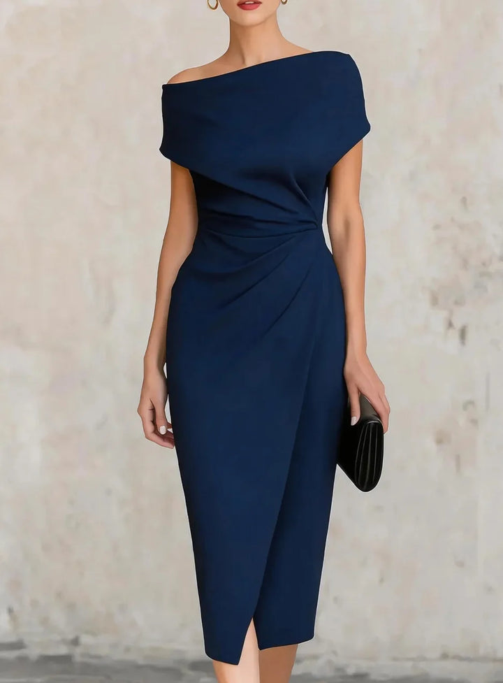 Grace - Elegant Women's Fall Wedding Guest Dress with Off Shoulder Neckline