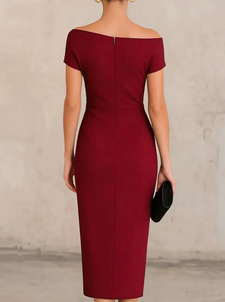 Grace - Elegant Women's Fall Wedding Guest Dress with Off Shoulder Neckline