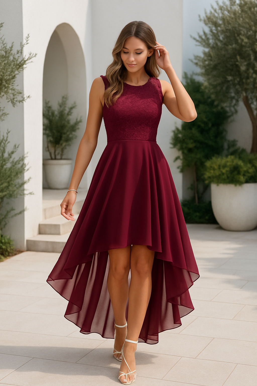 Grace - Elegant Women's Wedding Guest Dress with Floral Bodice and Asymmetric Hem