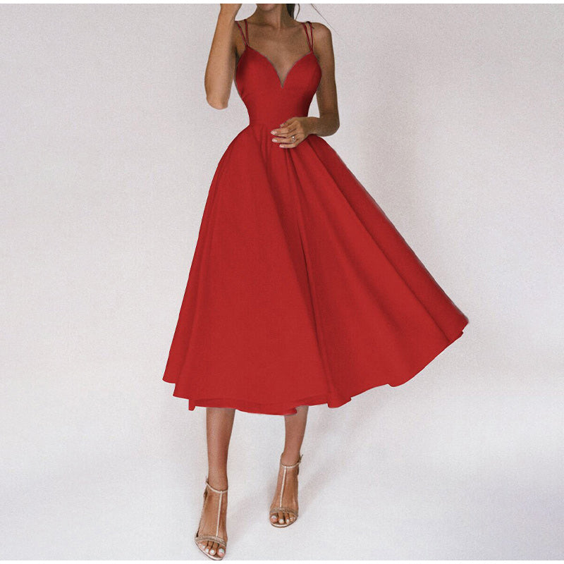 Grace - Elegant Women's Wedding Guest Midi Dress with Sweetheart Neckline and Full Skirt