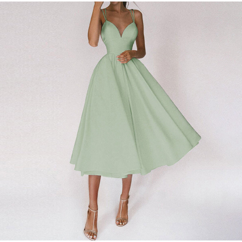 Grace - Elegant Women's Wedding Guest Midi Dress with Sweetheart Neckline and Full Skirt