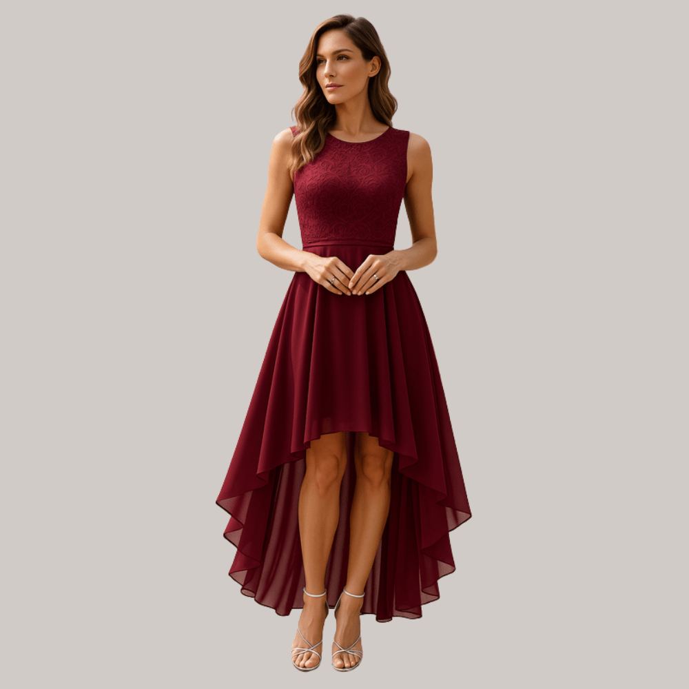 Grace - Formal Women's Wedding Guest Dress with Lace Bodice and High Low Hem