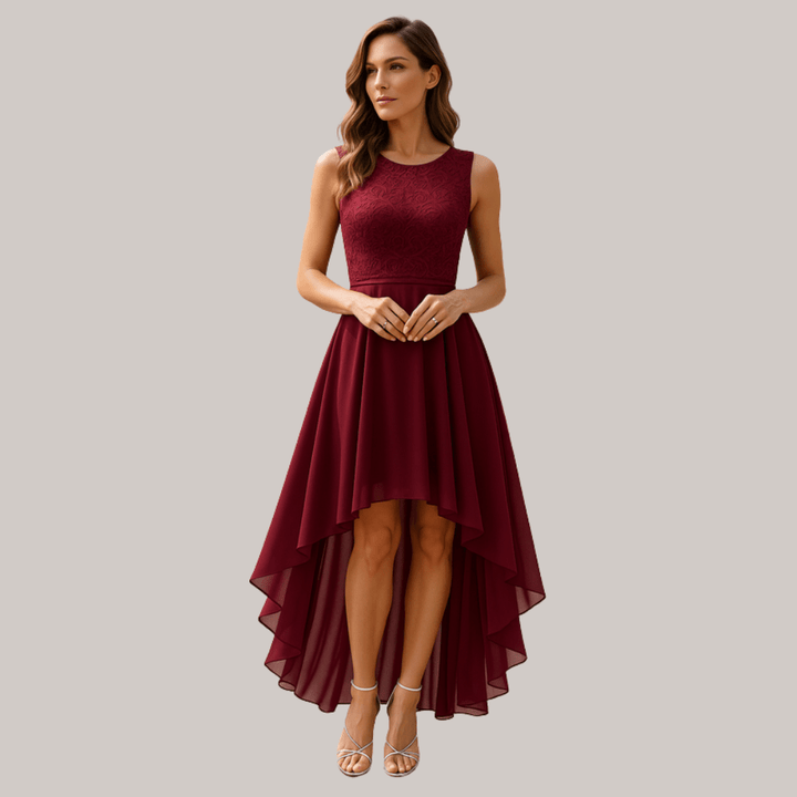 Grace - Formal Women's Wedding Guest Dress with Lace Bodice and High Low Hem
